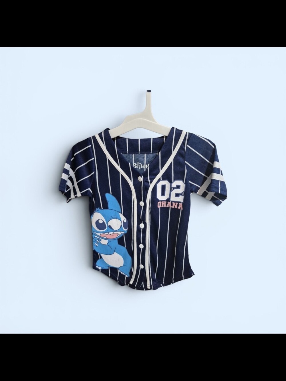 Girls Kids Navy Blue Stitch Baseball Button Up Shirt Ohana 02 No One Left Behind